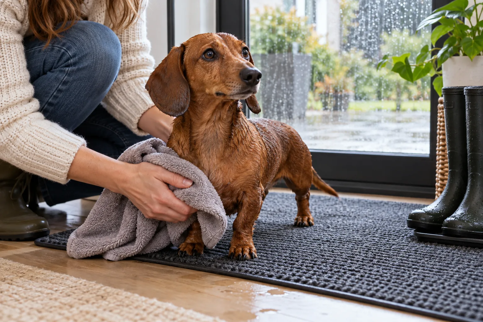 Dachshund Rain Care: A Calm Post-Walk Drying Routine
