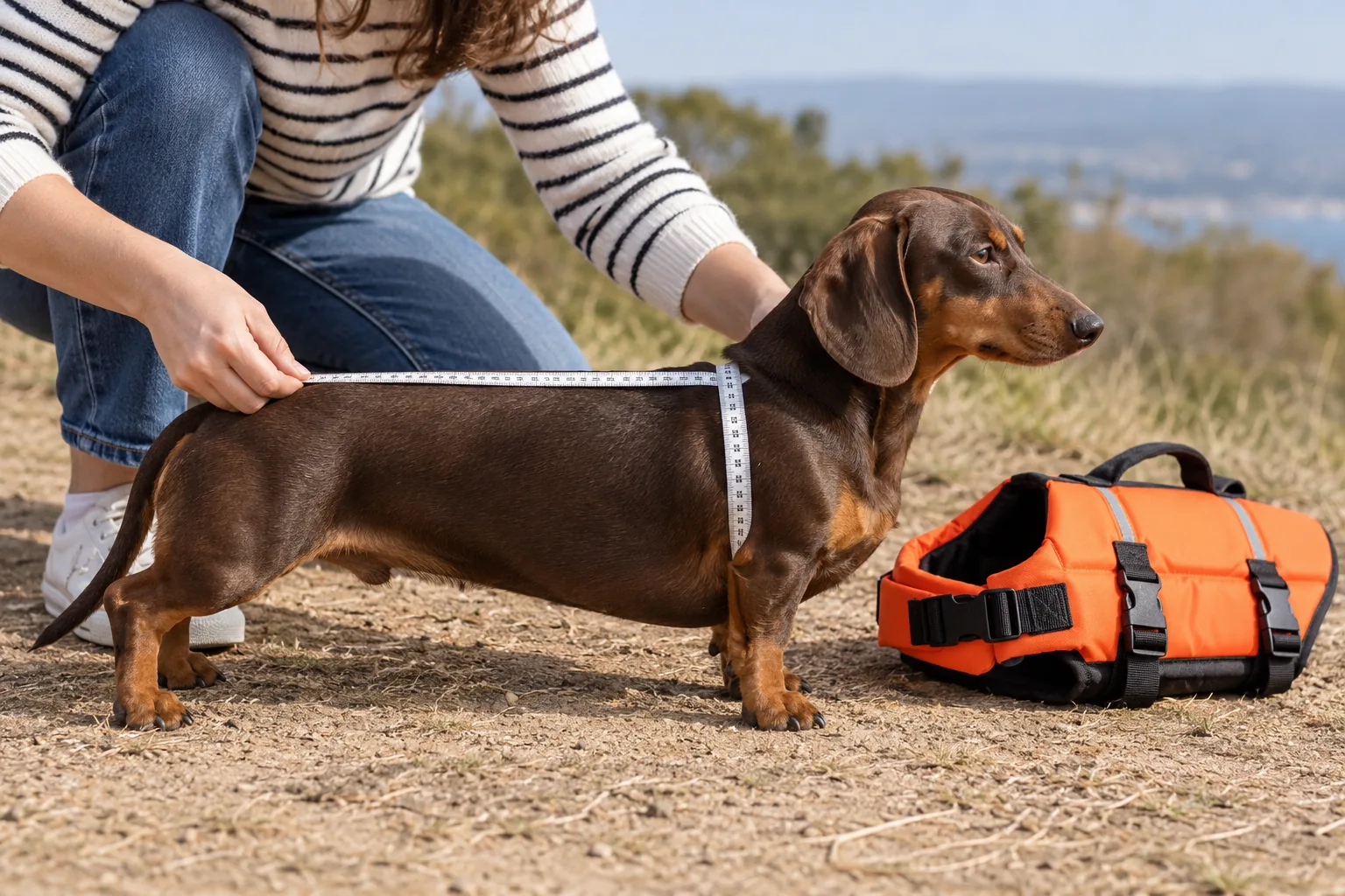 Best life jacket for Dachshunds: measuring body length for fit
